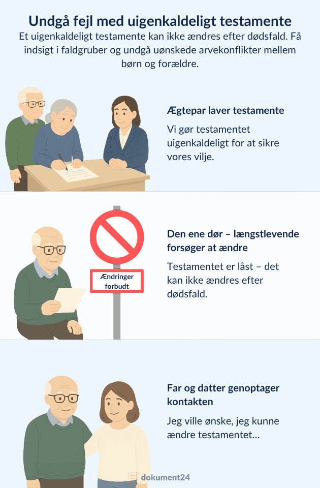 infografik der viser hvad der kan gå galt ved et uigenkaldeligt testamente