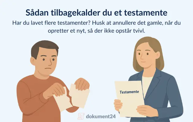 Person der river et gammelt testamente over, mens et nyt underskrives hos en notar eller advokat.