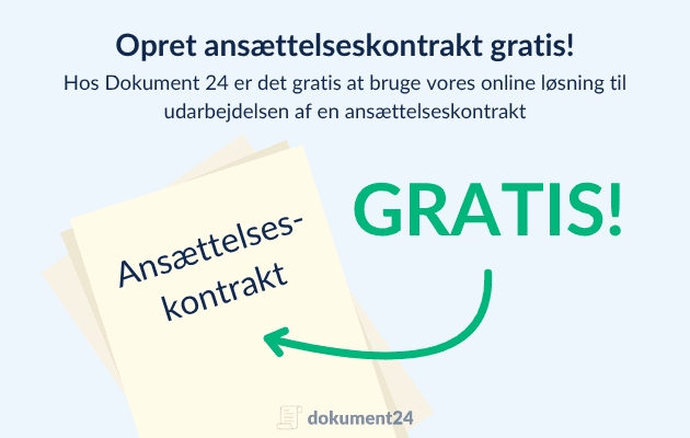 Billeder viser teksten gratis med en pil over til ansættelseskontrakt, der viser at det er gratis at oprette hos Dokument 24