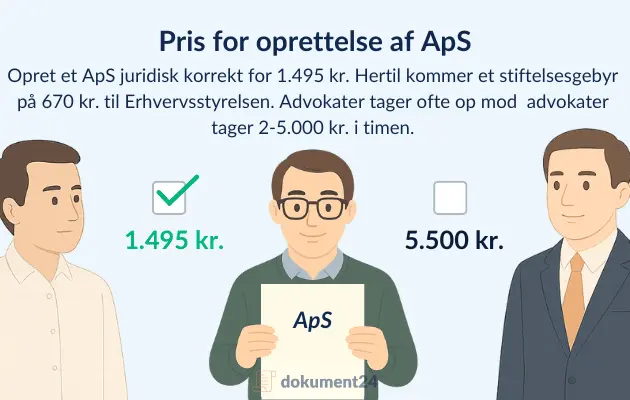 Viser prisen for oprettelse af et ApS hos Dokument 24