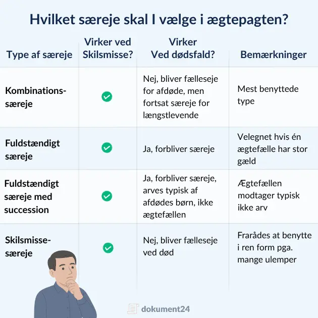 Viser en tabel med de 4 typer for særeje