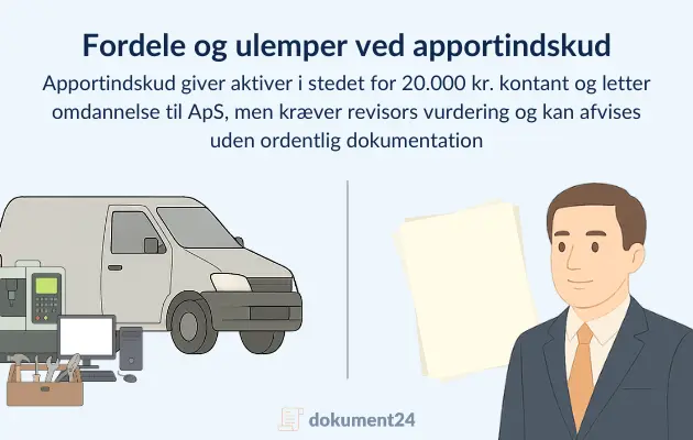 Apportaktiver til venstre og en revisor med et dokument til højre