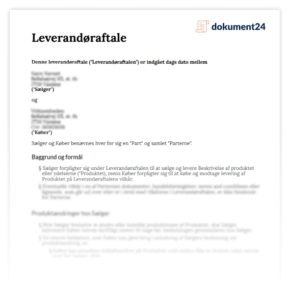 Eksempel på leverandøraftale