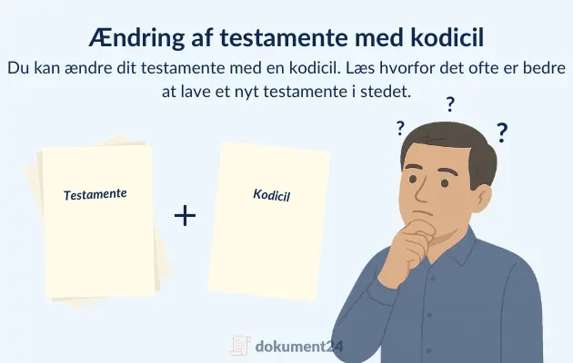 Person, der tilføjer en kodicil til et eksisterende testamente med overvejelse om at oprette et helt nyt dokument.