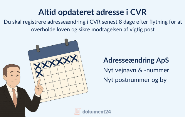 Viser en kalender med 8 dage afkrydset og ejer der pejer på kalenderen
