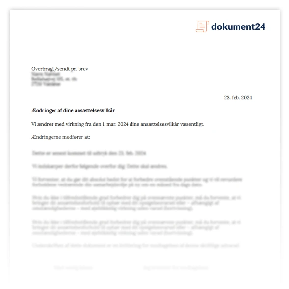 Tillæg/Ændring af ansættelseskontrakt