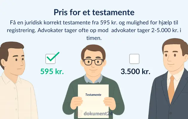 Viser et grafisk billede af prisen på et testamente hos Dokument 24
