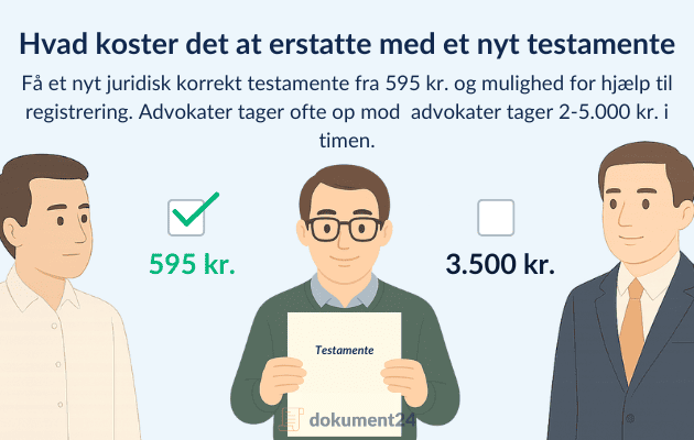 pris for testamente hos dokument 24 sammenlignet med traditionelle advokater