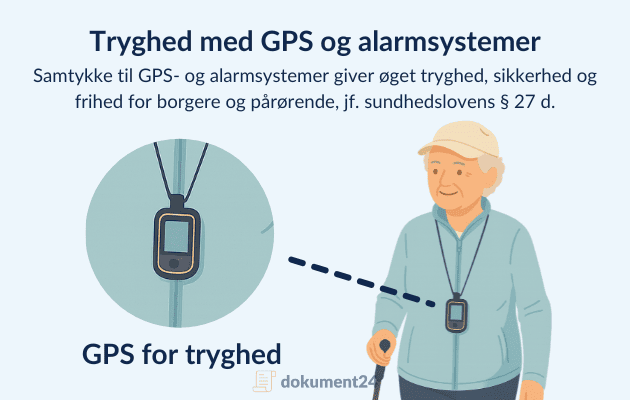 Ældre borger med GPS-armbånd, der giver tryghed og mulighed for hurtig hjælp, som en del af personligt alarm- og pejlesystem.
