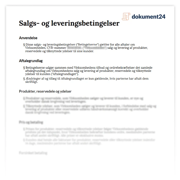 Salgs- og leveringsbetingelser eksempel