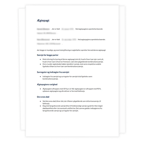 Ægtepagt dokument - Se eksempel