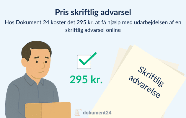 Viser medarbejder med en flyttekasse, en skriftlig advarsel og prisen på dokumentet