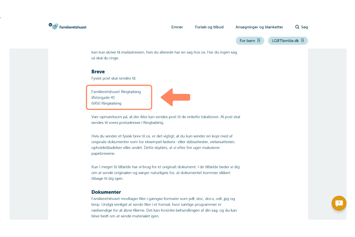 Familieretshusets post adresse