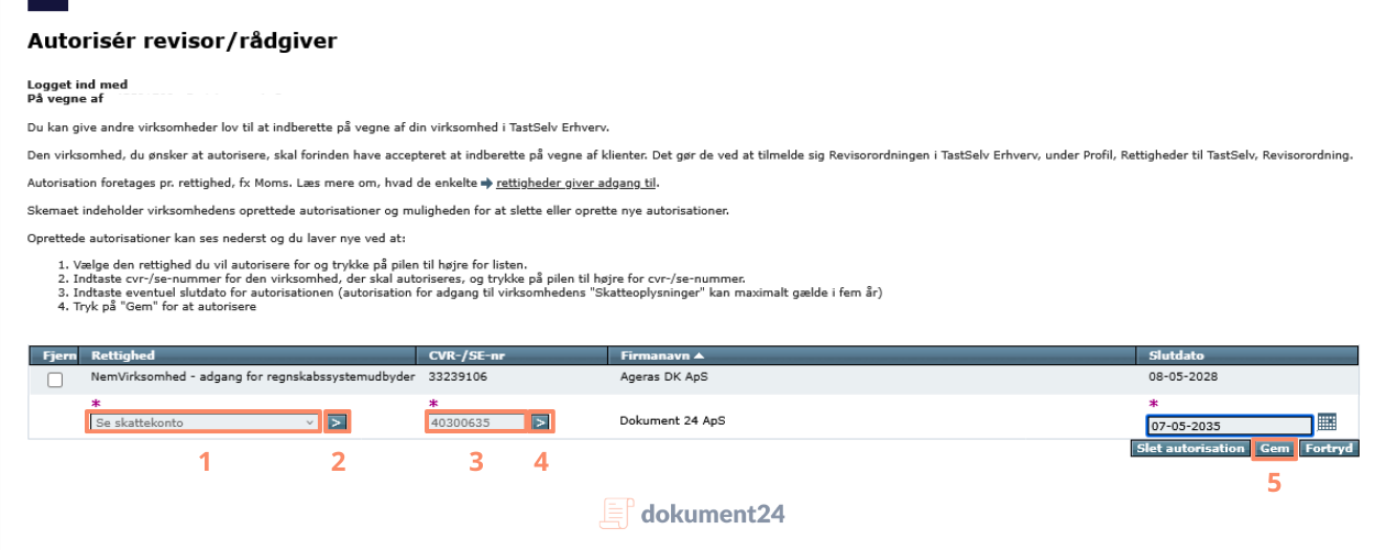 Gem autorisering for dokument 24