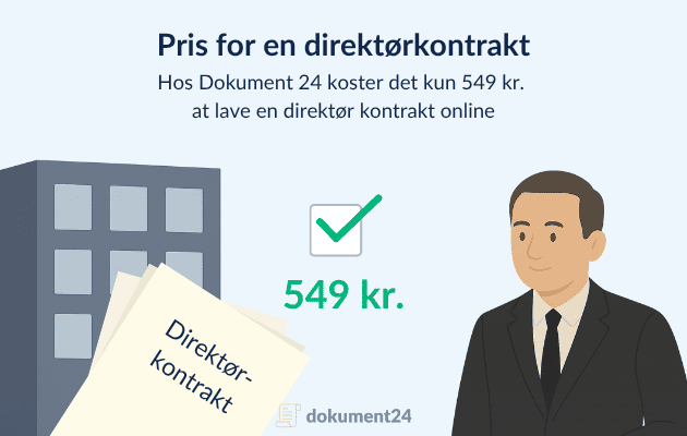 Viser en direktør, en direktørkontrakt, virksomheden og prisen på kontrakten