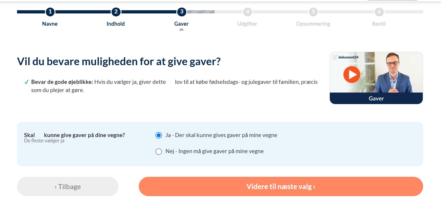 proces, gavegivning i fremtidsfuldmagt