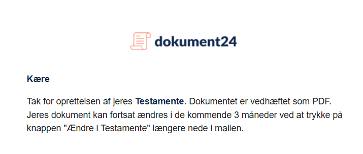 Mail med testamente dokument modtaget fra Dokument 24