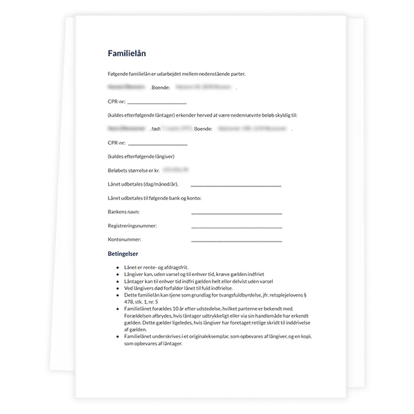 Skabelon til familielån