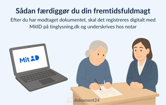 Computer med MitID og en person der er hos notar